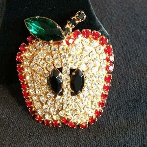 Austrian Crystal Realistic Apple Brooch